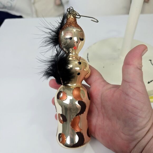 Elegant Feathered Lady Blown Glass Christmas Ornament Signed Glitter Vintage - Picture 5 of 10